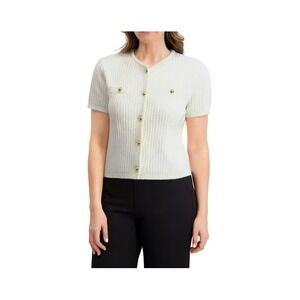 French Connection Womens Short Sleeve Textured Knit Cardigan Sweater Ivory S